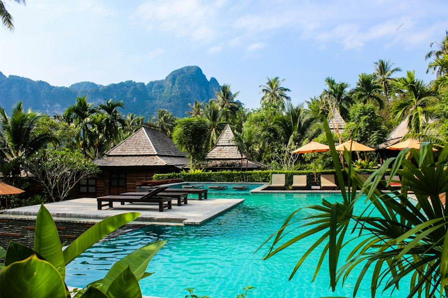Guests relaxing by the pool