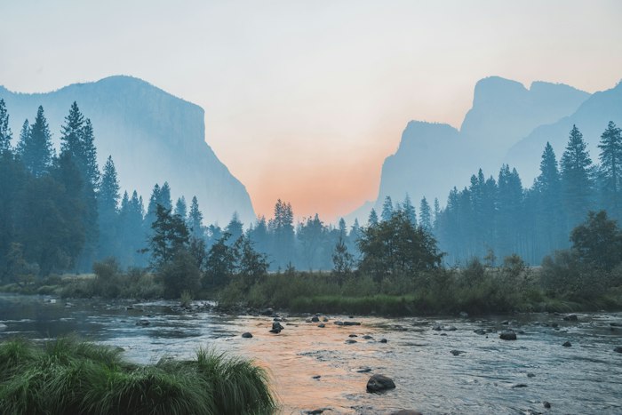 Village landscape at sunrise